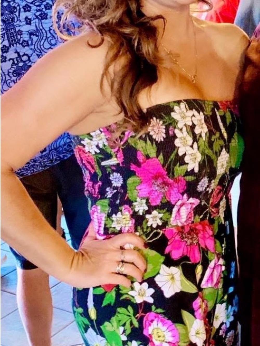 Spense Black Wide-Leg Floral Jumpsuit Pants with Pink & Green Flowers
